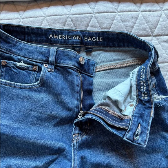 American Eagle Outfitters Deep Blue Ripped Wide Leg Jeans - Picture 3 of 6